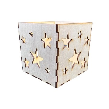 Lampion Drewniany Latarenka Ozdobna Świecznik Decoupage 11cm