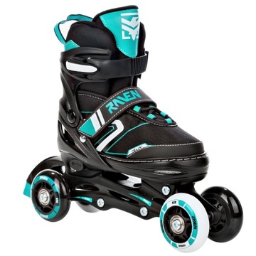 Rolki Łyżwy Wrotki 4w1 Regulowane RAVEN Helixi Black/Mint 34-37 Kółko LED