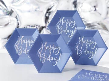 Talerzyki Happy B'day!, granatowy, 20cm, 6 szt