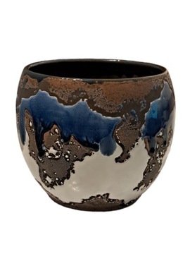 Osłonka Doniczka Ceramiczna 13x13 cm odcienie brązu, niebieskiego i biały