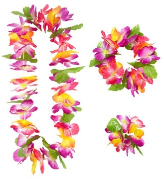 KWIATY HAWAJSKIE ZESTAW 3 EL. HAWAJE HAWAJSKI ALOHA PARTY LATO PRZEBRANIE