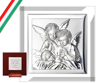 Kwadratowy obraz z Aniołkami i śpiącym dzieckiem na chrzest 17x17cm ramka