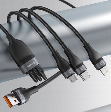 USB-КАБЕЛЬ BASEUS 3IN1 ДЛЯ IPHONE MICRO TYPE-C 5A LED