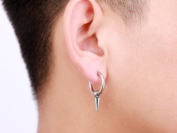 Серьги SS316L Spike Punk серебряный обруч 2,7см 1шт.