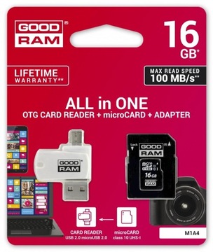 Карта памяти GoodRam 16 ГБ microSDHC class 10 UHS-I + адаптер + картридер