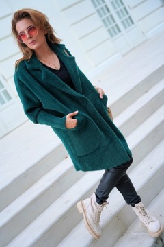 ПЕРЕХОДНОЕ ПАЛЬТО ИЗ АЛЬПАКИ, ОДНОПАРАННОЕ, ЦВЕТ БУТЫЛКИ, OVERSIZE