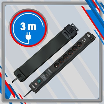 Удлинитель с защитой от перенапряжения 6 г 2x USB