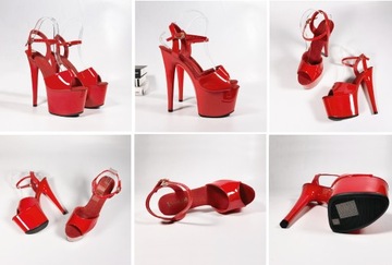 SEKSOWNE CZÓŁENKA DAMSKIE CZERWONE SZPILKI NA PLATFORMIE 17 cm SEXY BUTY 39