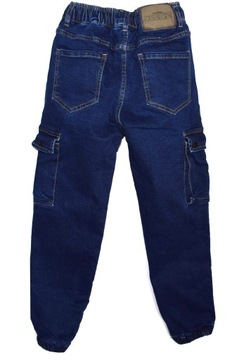 Spodnie jeansowe OCIEPLANE na gumce CARGO z kieszeniami jeans pasek r.128