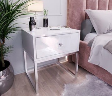 Прикроватная тумбочка BLANCO GLAMOR, хром, ручка из хрусталя