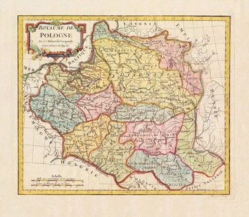 Старая карта Польши - де Вогонди 1762 г. - 91x61