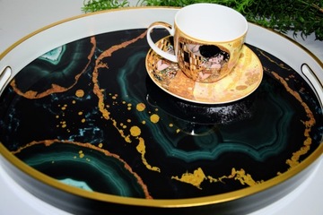 Элегантный стеклянный поднос имитация камня 40x32x4cm