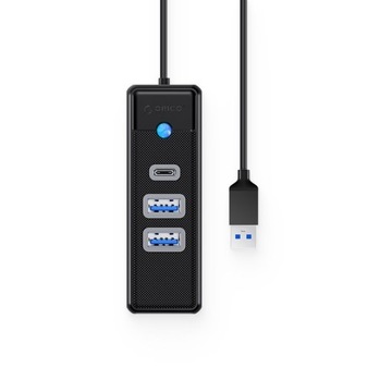 Orico Hub черный USB-A — 2x USB 3.1 + 1x USB-C, встроенный кабель 15 см