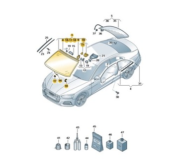 фото thumb №1, Стекло лобовое слоистая bez obdróbki предварительной audi a5 8w6845099snvb