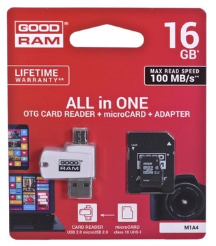 Карта памяти GoodRam 16 ГБ microSDHC class 10 UHS-I + адаптер + картридер