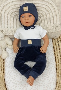 CIEPŁE PÓŁŚPIOCHY WELUROWE BEZ STÓP SPODNIE BAGGY Z WELURU 56 NAVY BLUE