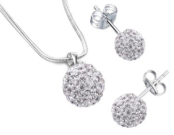 НАБОР ИЗ СЕРЕБРЯНЫХ УКРАШЕНИЙ 925 ПРОБЫ ШАРИКИ С ЦИРКОНАМИ SWAROVSKI + ГРАВИРОВКА