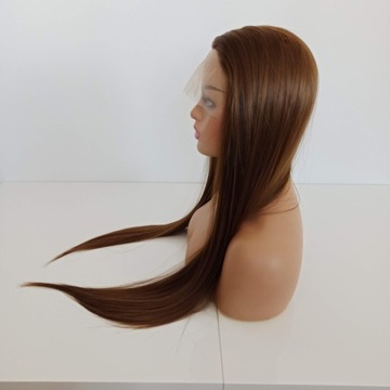 Peruka LACE FRONT jasny brąz jasno brązowa 40/55/80 cm + czepek GRATIS