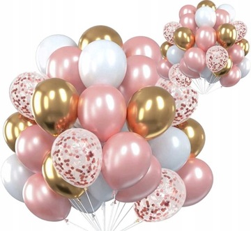 Balony Różowo Złote 60szt Ślub komunia zestaw lateks Wesele Urodziny bal