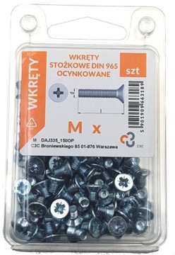 Wkręty stożkowe M3x20 DIN 965 ocynk. 220 szt.