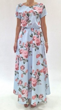 Maxi kobieca zwiewna elegancka koktajlowa Sukienka w KWIATY roz.36 (34-54)