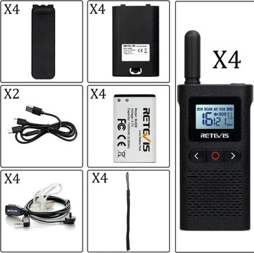 Рация Retevis RB628 (4 шт., черный)