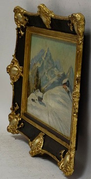Старая картина Горный зимний пейзаж, подпись Масло 44x35см