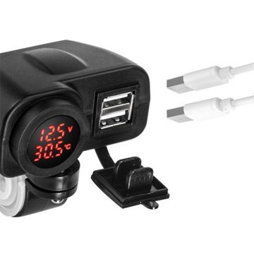 ЗАРЯДНОЕ УСТРОЙСТВО ДЛЯ МОТОЦИКЛА 2x USB ВОЛЬТМЕТР ТЕМПЕРАТУРА