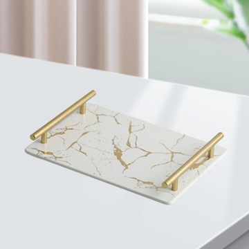 Мраморный поднос с ручкой Easy White Square.