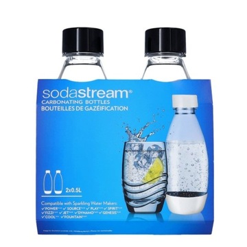 ОРИГИНАЛЬНЫЙ НАБОР БУТЫЛОК 2x БУТЫЛКА С ПРЕДОХРАНИТЕЛЕМ SodaStream 0,5 Л САТУРАТОР ДВЕ УПАКОВКИ
