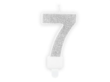 СВЕЧА НА РОЖДЕНИЕ НОМЕР 7, СЕРЕБРЯНЫЙ БЛЕСК, 7 СМ