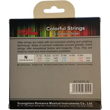 AC107C Colorful - Struny kolorowe do gitary klasycznej Normal Tension Alice