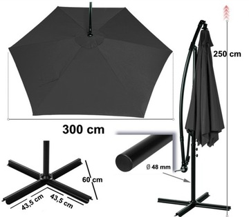 PARASOL OGRODOWY BOCZNY NA WYSIĘGNIKU DUŻY WISZĄCY SKŁADANY NA KORBKĘ 300cm
