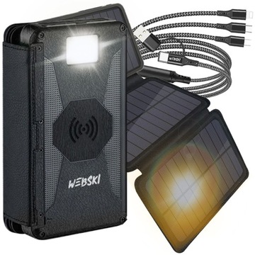 TURYSTYCZNY POWER BANK ŁADOWARKA Z INDUKCJĄ PANELAMI SOLARNYMI + KABEL 3W1