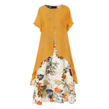 Plus Size Women's Summer Loose Printed Fake Two-Pi