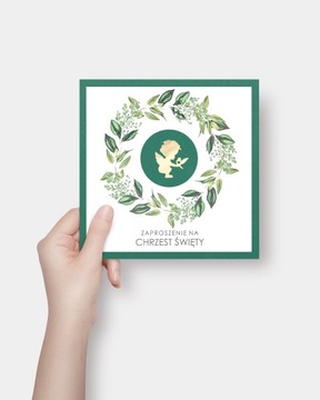 Zaproszenie na chrzest personalizowane z kopertą „Cherub Leaf Crown”