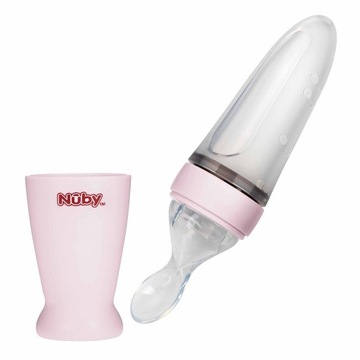 NUBY Контейнер силиконовый с ложкой 90 мл 3м+ розовый