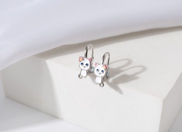 СЕРЕБРЯНЫЕ СЕРЬГИ «КОТ» ДЛЯ ДЕВОЧКИ, СЕРЕБРО 925 ПРОБЫ, АНГЛИЙСКИЙ