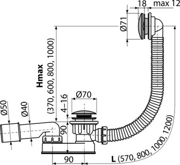 Сифон для ванны ALCAPLAST CLIK-CLAK низкий A507CKM