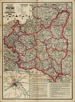 Старая карта Польши БАЗЕВИЧ 1930 г., 120х90см.