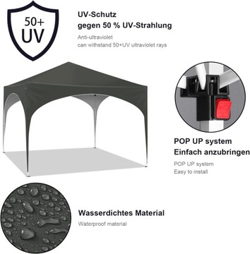 САДОВЫЙ ПАВИЛЬОН UV 50 Pop-Up PE серый 3x3x2,5