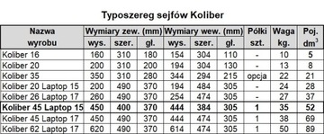 Сейф Koliber 45 Laptop 15-EM Установка через низ + заднюю часть