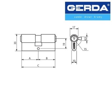 Вставка 30/45 10 ключей Замок дверной ключ Gerda