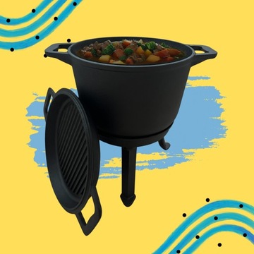 ЧУГУННАЯ ЧУГУНКА С ЖАРОЧКОЙ, Венгерская охотничья кастрюля, 8л, для КАМИНА-ГРИЛЬ