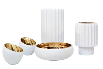 Wazon Glass Karbowany h30cm-biało/złoty WYPRZEDAŻ