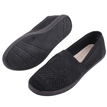 CZARNE ESPADRYLE DAMSKIE AŻUROWE PÓŁBUTY WSUWANE PŁASKIE TRAMPKI TENISÓWKI