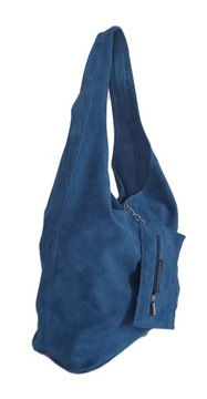 Shopper Bag Zamsz Włoska Vera Pelle worek Blue Jeans
