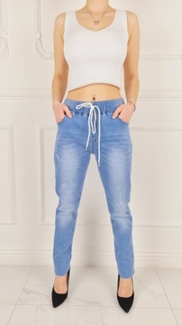 #DAMSKIE SPODNIE JEANS w GUMKĘ WIĄZANE Plus Size#