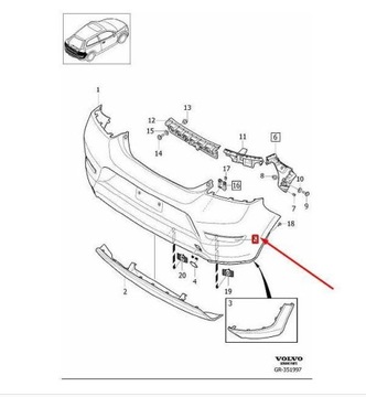 фото thumb №6, Отражатель заднего правого бампера volvo c30 оригинальный 31283892