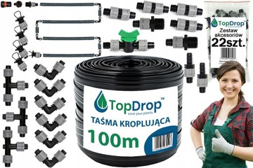 ZESTAW Taśma Kroplująca Nawadniająca 100m Linia Nawadnianie + ZŁĄCZKI 22szt